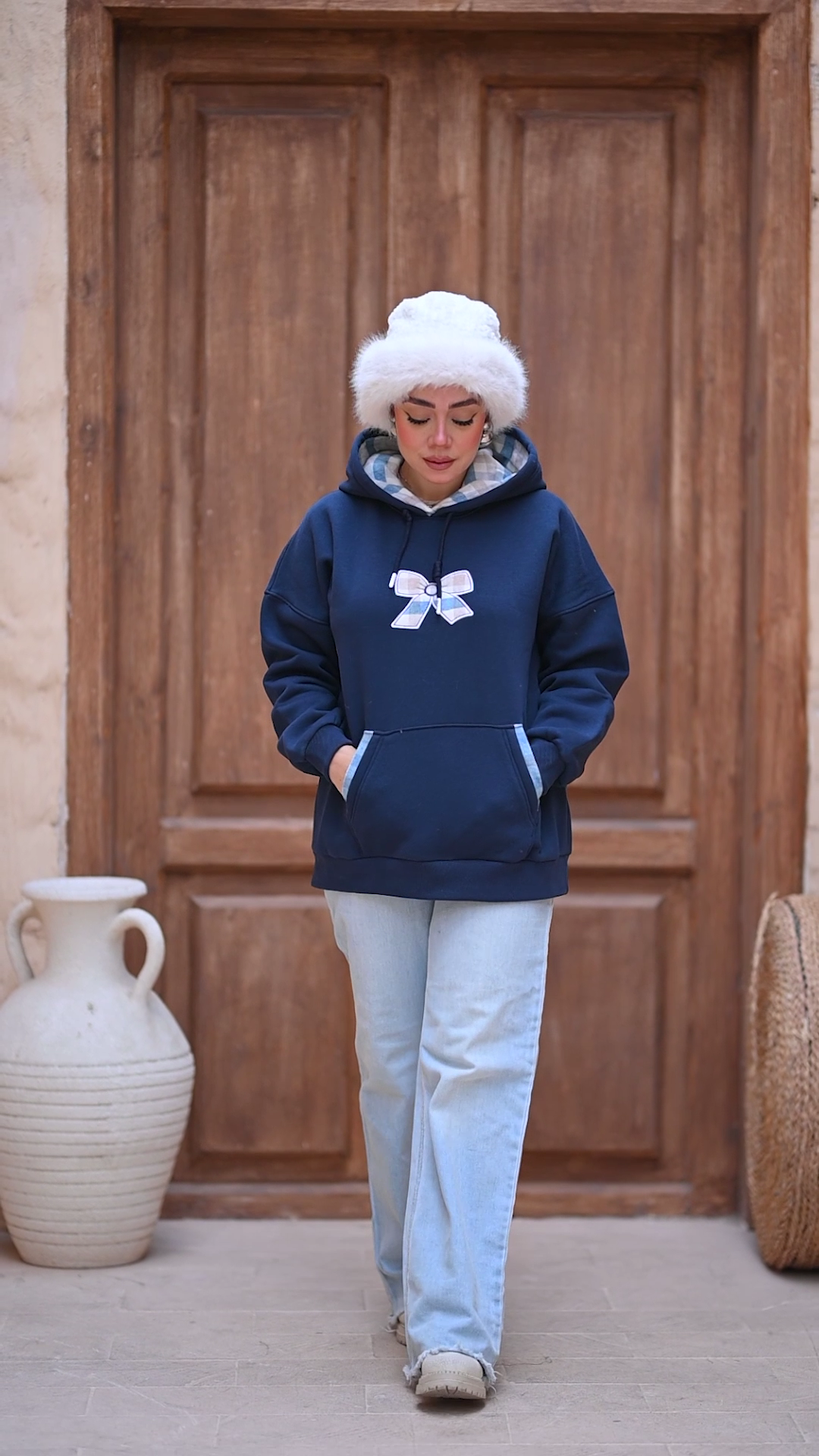 Oversized Hoodie with Graphic Bow Design