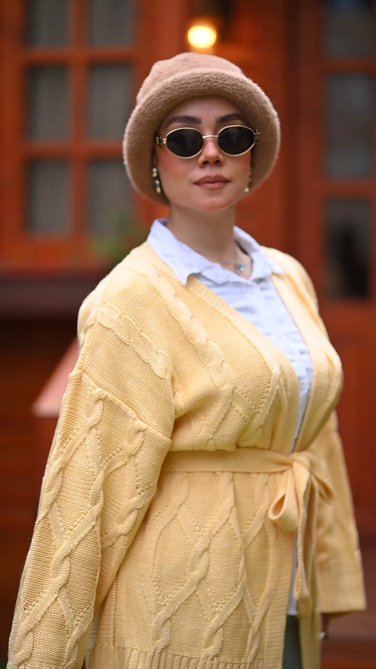 Cable Knit Belted Cardigan