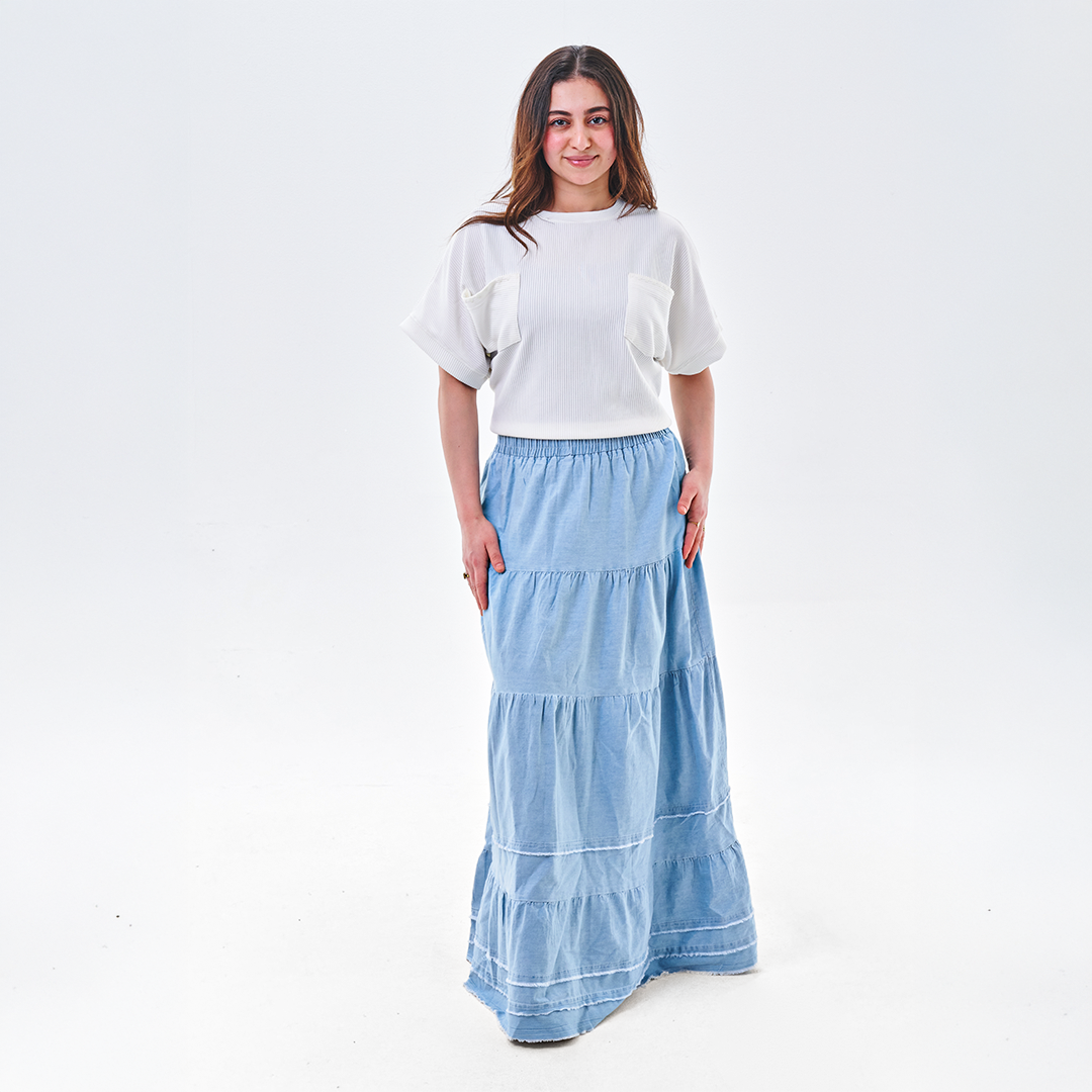 Tiered Denim Maxi Skirt