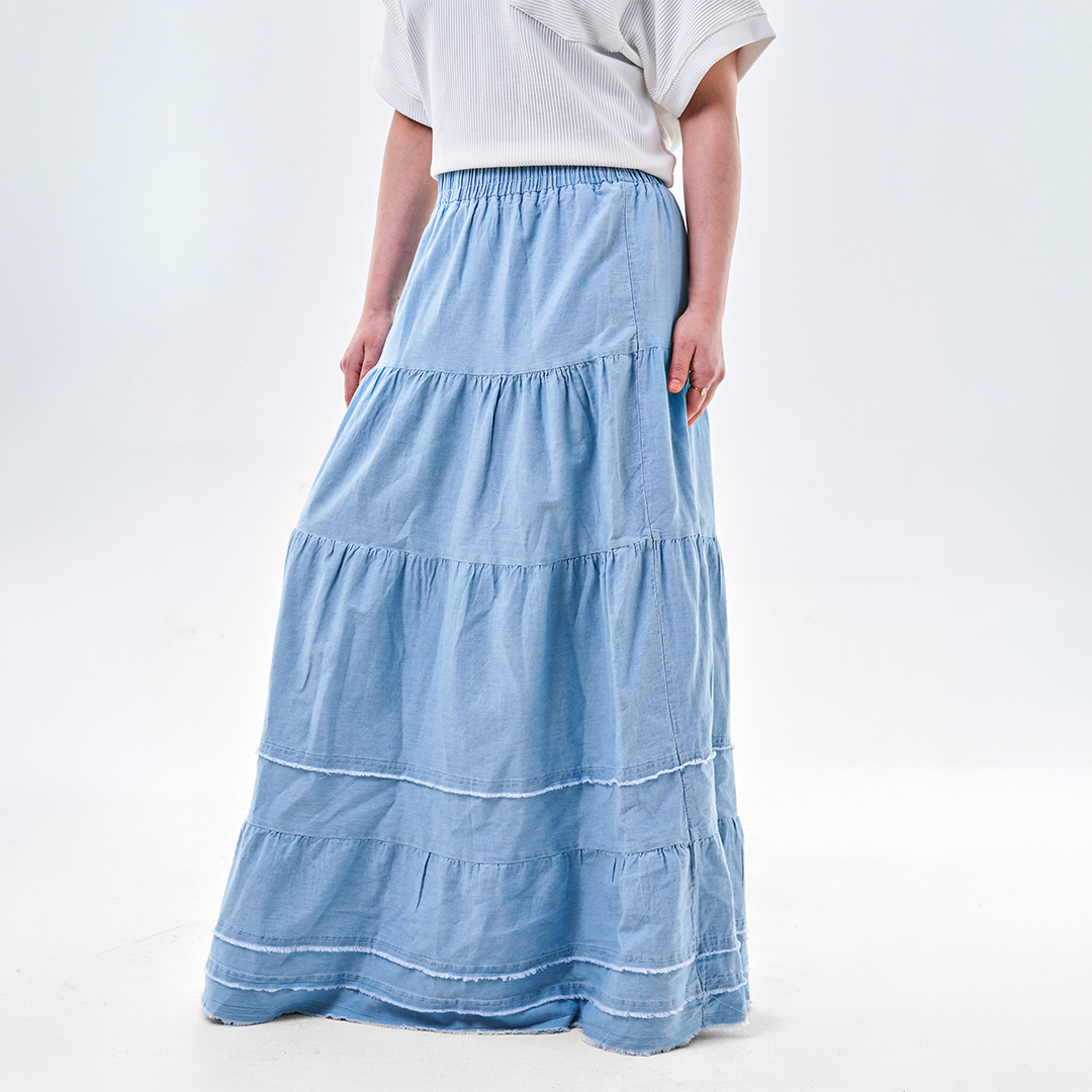 Tiered Denim Maxi Skirt
