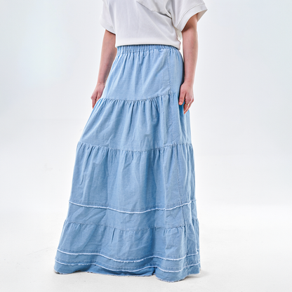 Tiered Denim Maxi Skirt