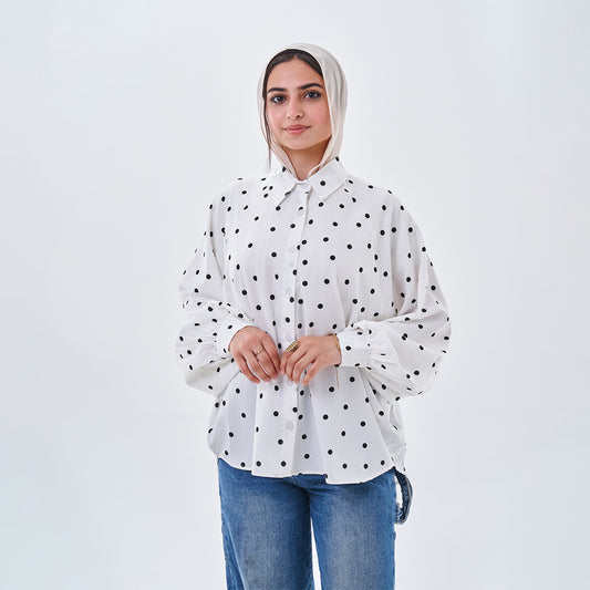 Polka Dot Oversized Shirt – White & Black