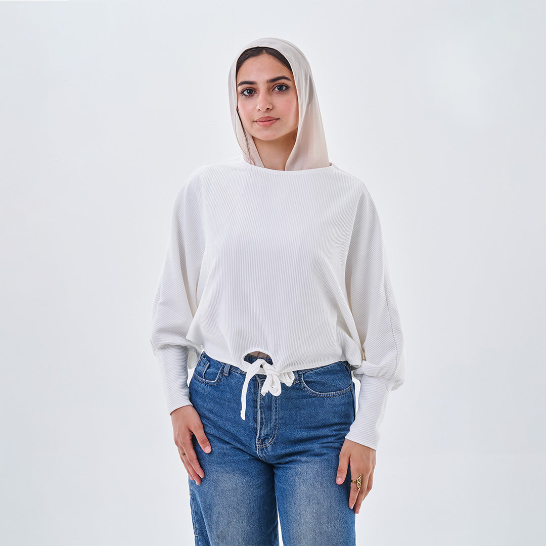 Ribbed Tie-Front Oversized Top
