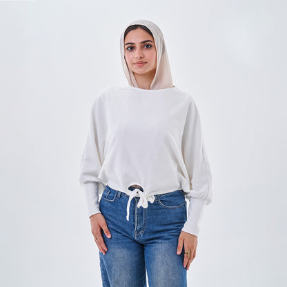 Ribbed Tie-Front Oversized Top