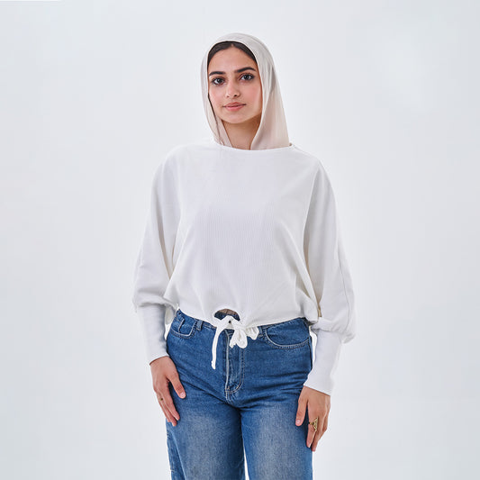 Ribbed Tie-Front Oversized Top