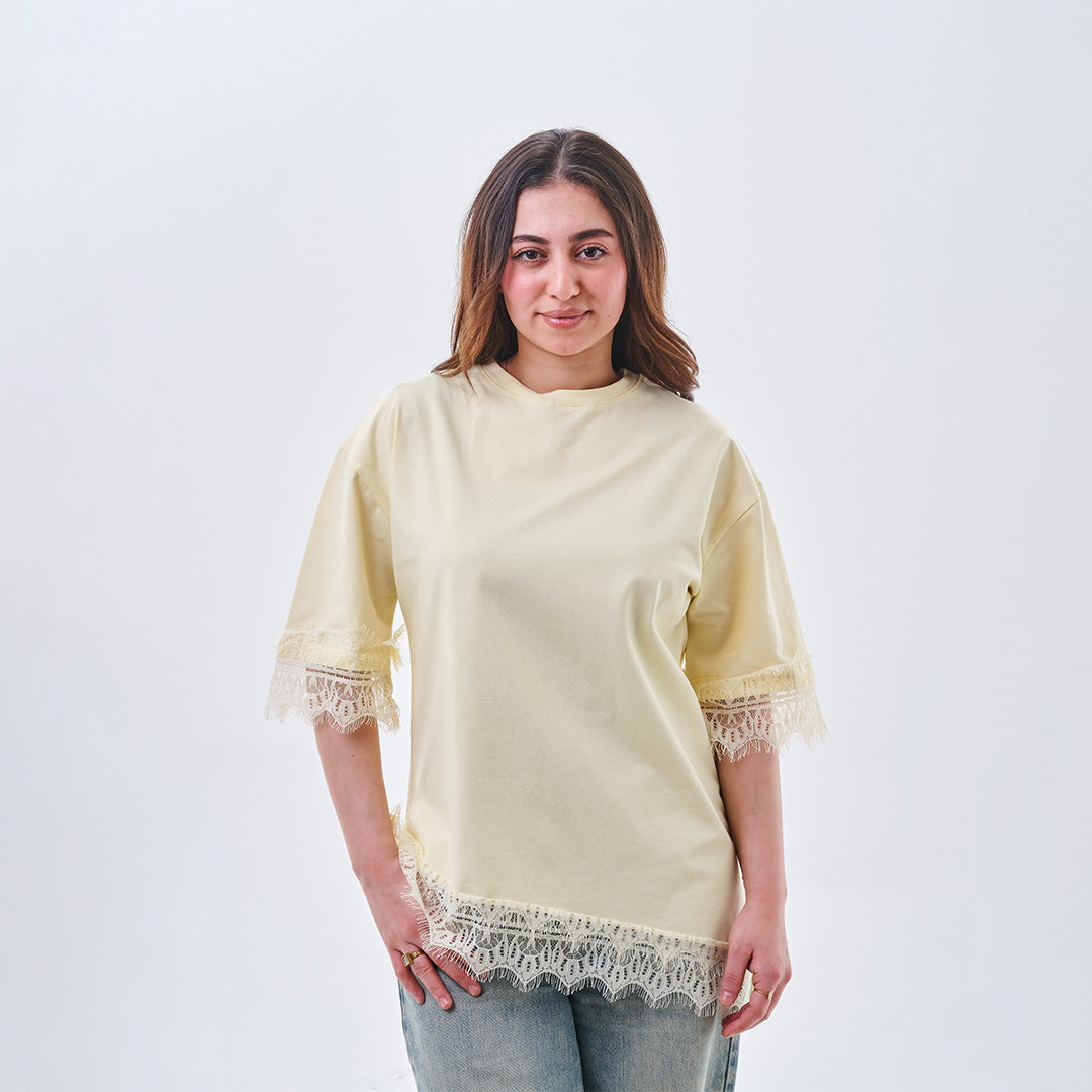 Lace Trim Oversized Top