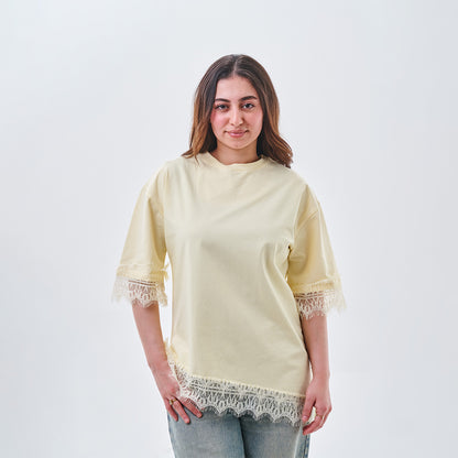 Lace Trim Oversized Top