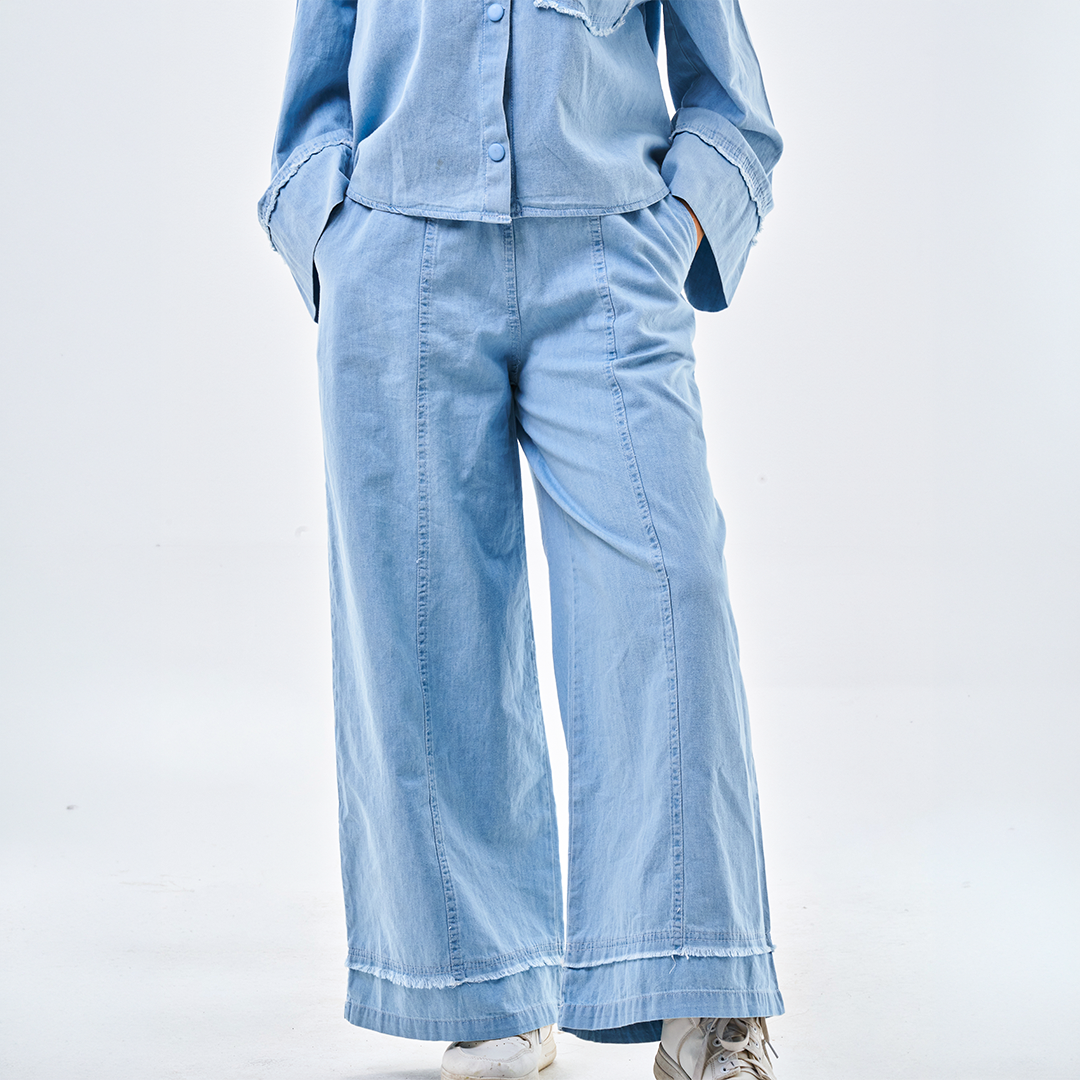 Raw Hem Wide-Leg Tencel Pants