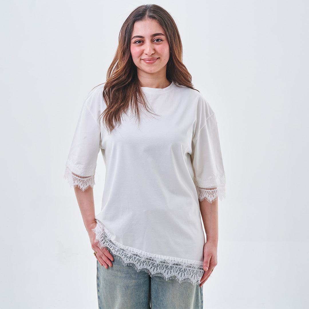 Lace Trim Oversized Top