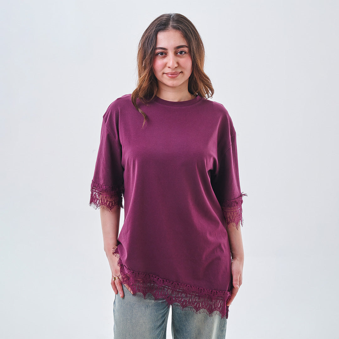 Lace Trim Oversized Top