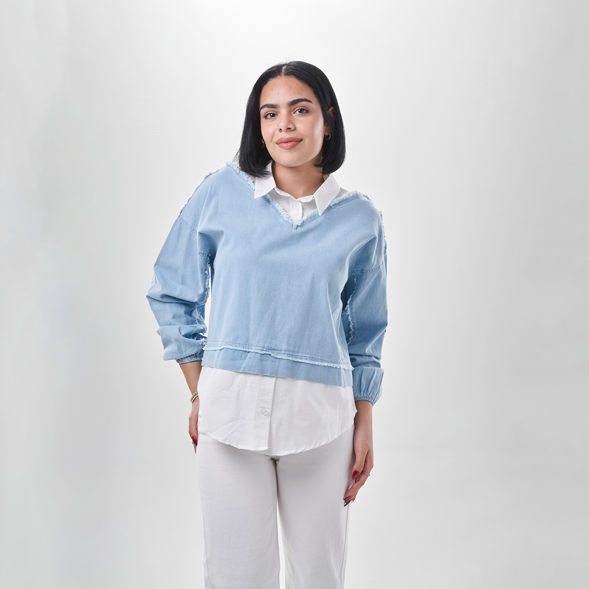 Layered Denim Sweatshirt