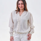 Ivory Textured Balloon Sleeve Blouse