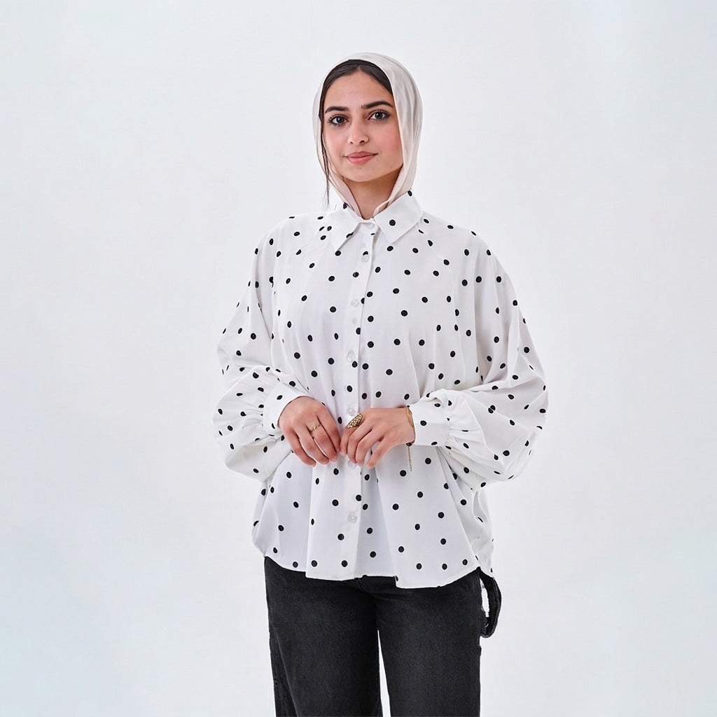 Polka Dot Oversized Shirt – White & Black