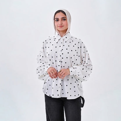 Polka Dot Oversized Shirt – White & Black