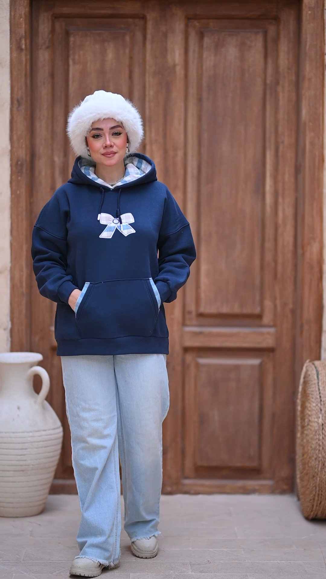 Oversized Hoodie with Graphic Bow Design