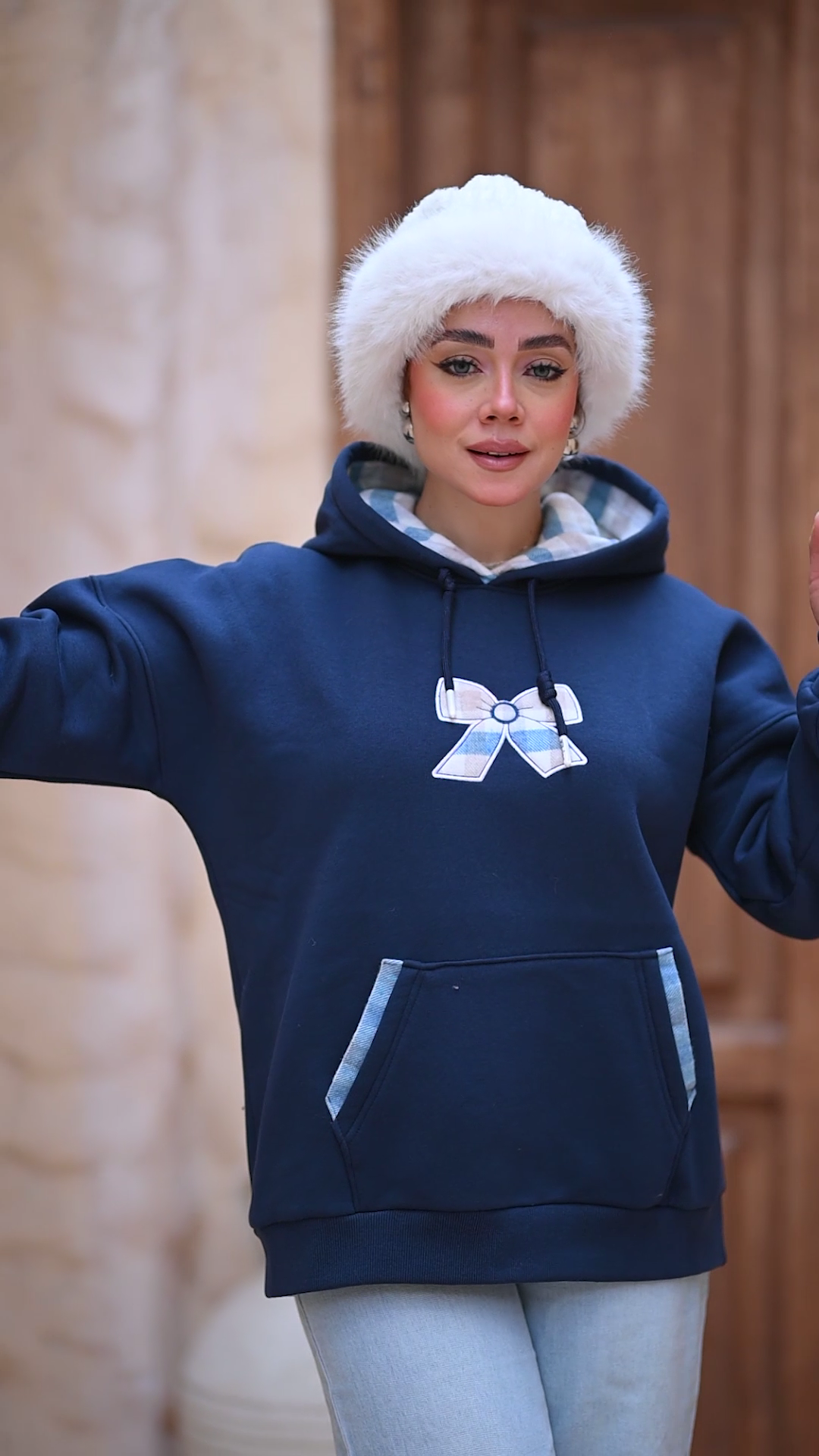 Oversized Hoodie with Graphic Bow Design