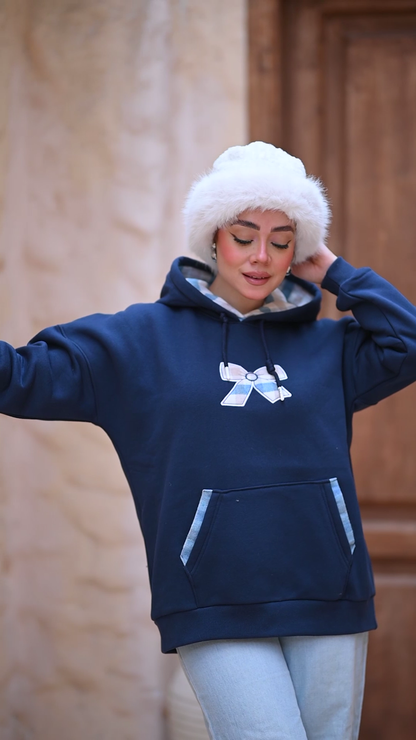 Oversized Hoodie with Graphic Bow Design