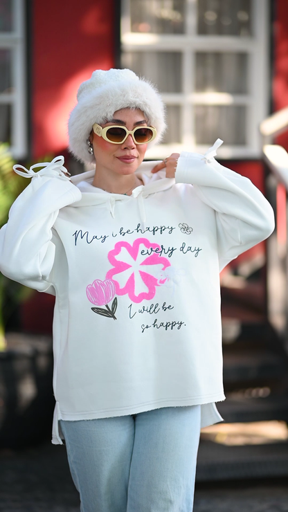 Floral and text print hoodie