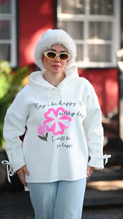 Floral and text print hoodie