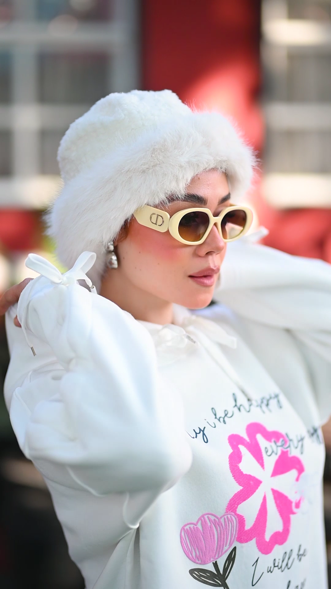 Floral and text print hoodie