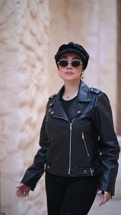 Black Zippered Faux Leather Waterproof Jacket Casual
