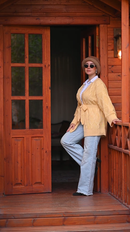 Cable Knit Belted Cardigan