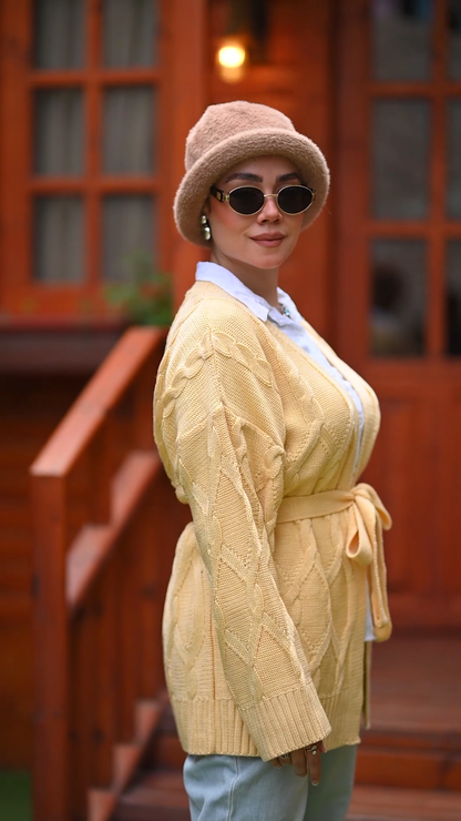 Cable Knit Belted Cardigan