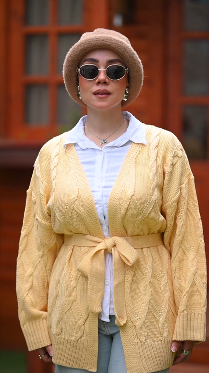 Cable Knit Belted Cardigan