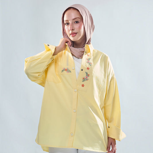 Floral Embroidered Oversized Utility Button-Down Shirt