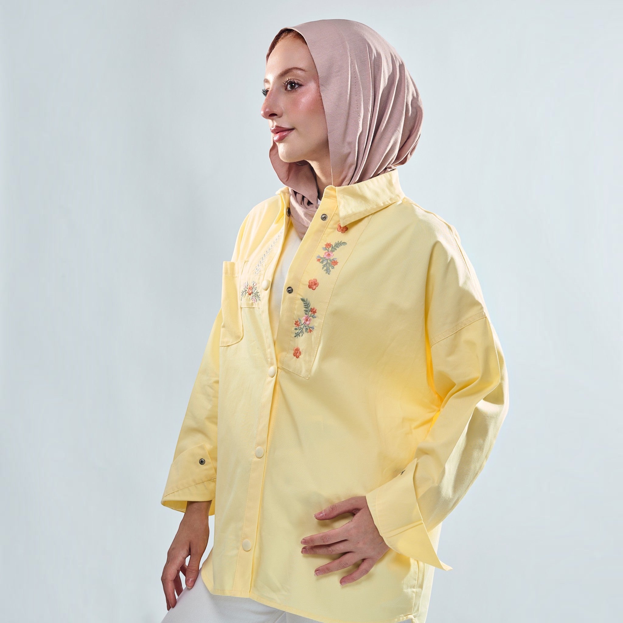 Floral Embroidered Oversized Utility Button-Down Shirt