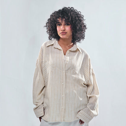 Chevron Yoke Striped Oversized Button-Down Shirt