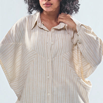 Chevron Yoke Striped Oversized Button-Down Shirt
