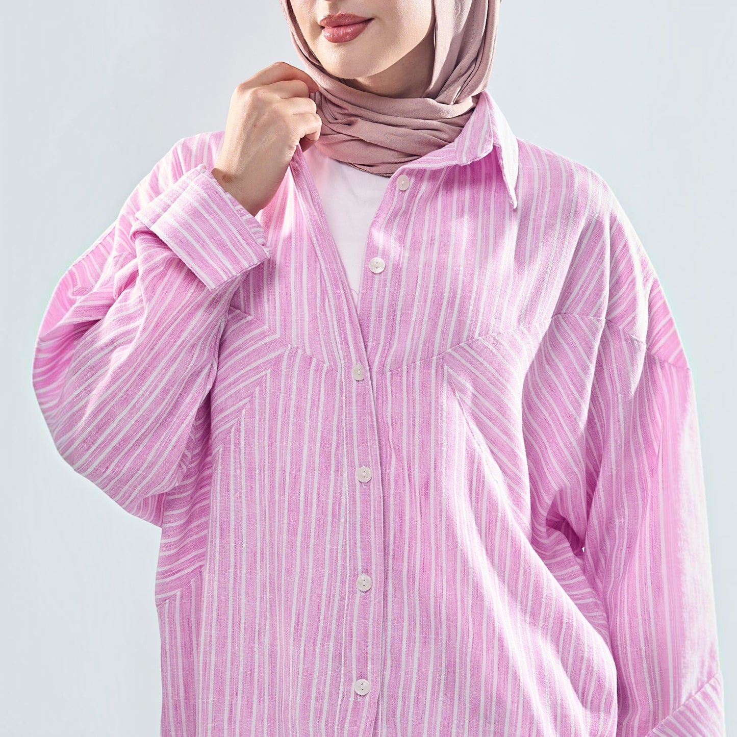 Chevron Yoke Striped Oversized Button-Down Shirt