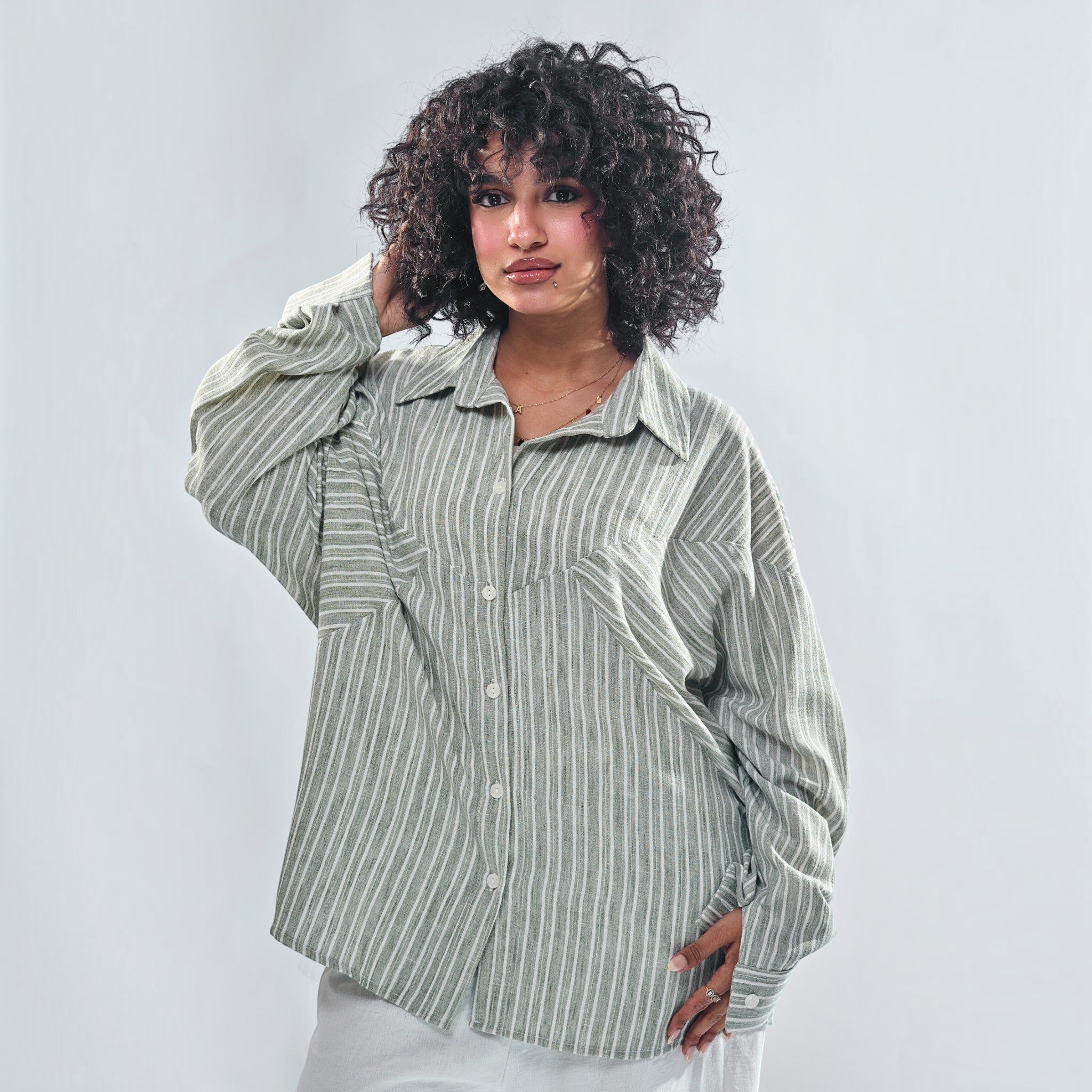 Chevron Yoke Striped Oversized Button-Down Shirt – Vitrine Women's Fashion