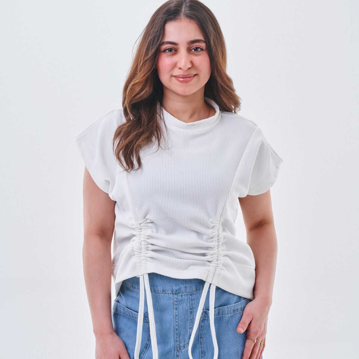 Side Drawstring Ribbed Top