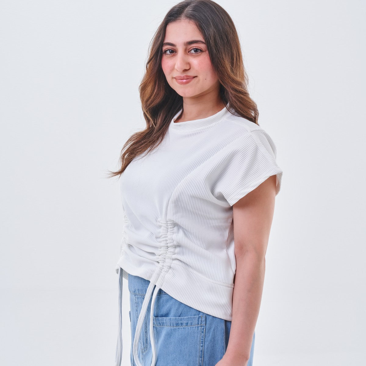 Side Drawstring Ribbed Top