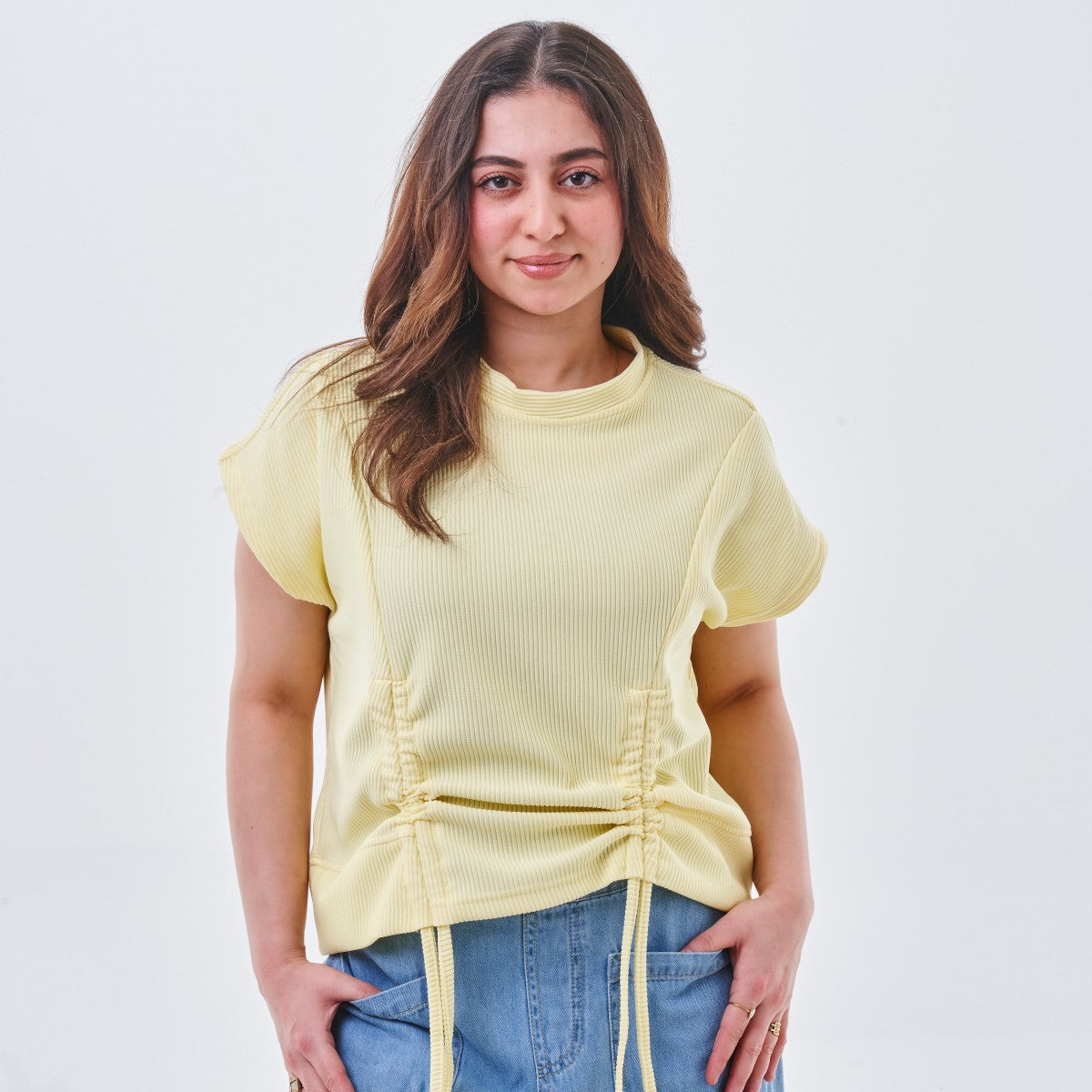 Side Drawstring Ribbed Top
