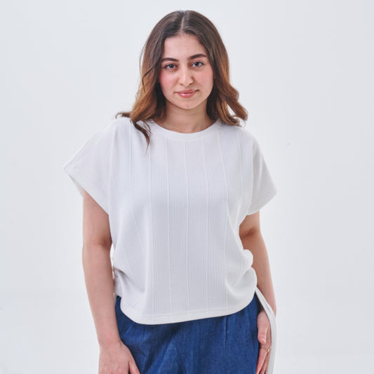 Basic Ribbed Relaxed Top – White