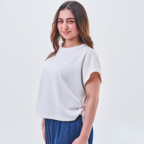 Basic Ribbed Relaxed Top – White