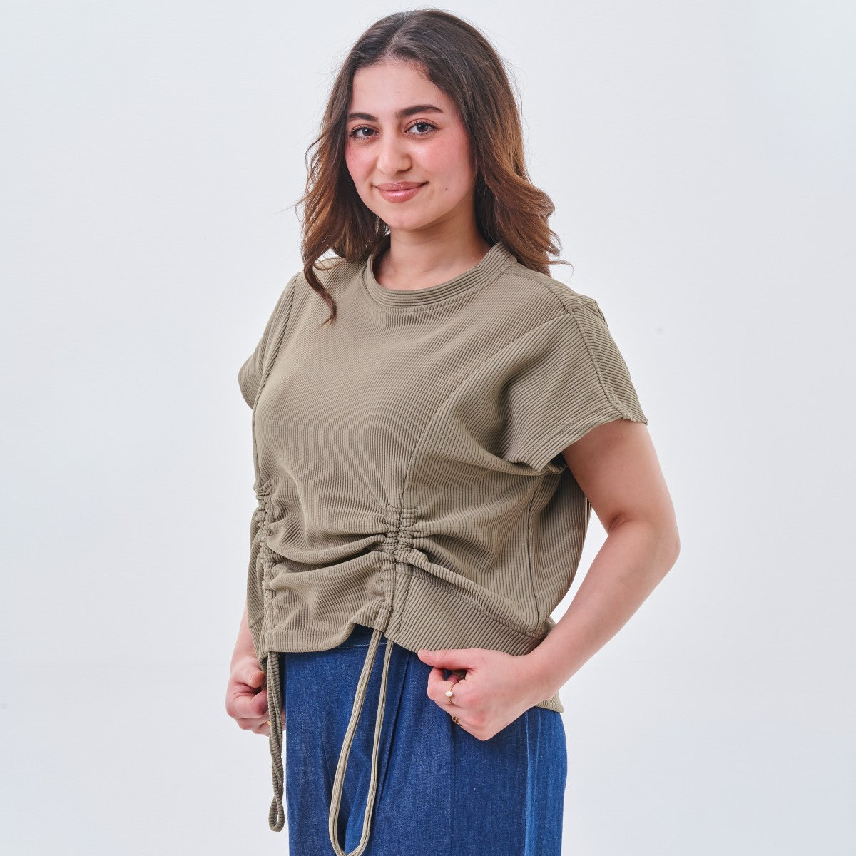 Side Drawstring Ribbed Top