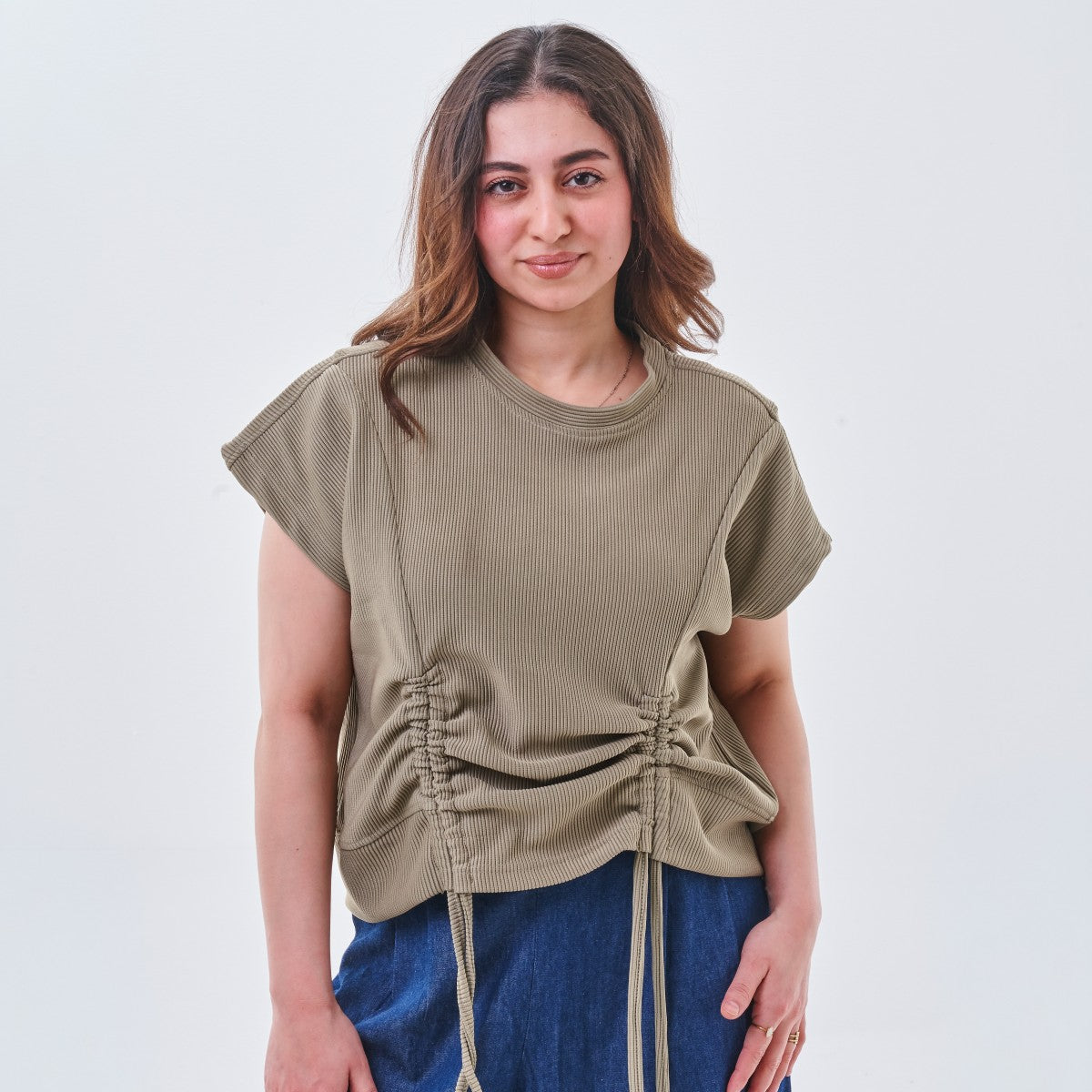 Side Drawstring Ribbed Top