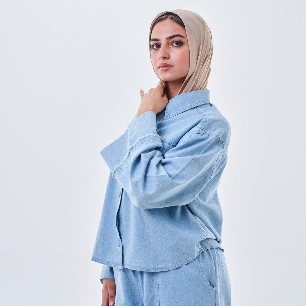 Frayed Pocket Denim Shirt – Light Blue