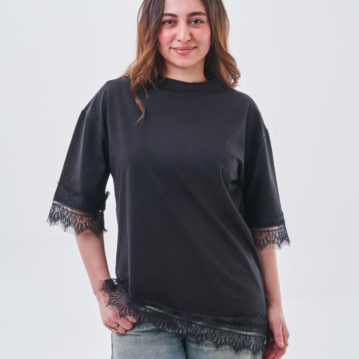 Lace Trim Oversized Top