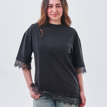 Lace Trim Oversized Top