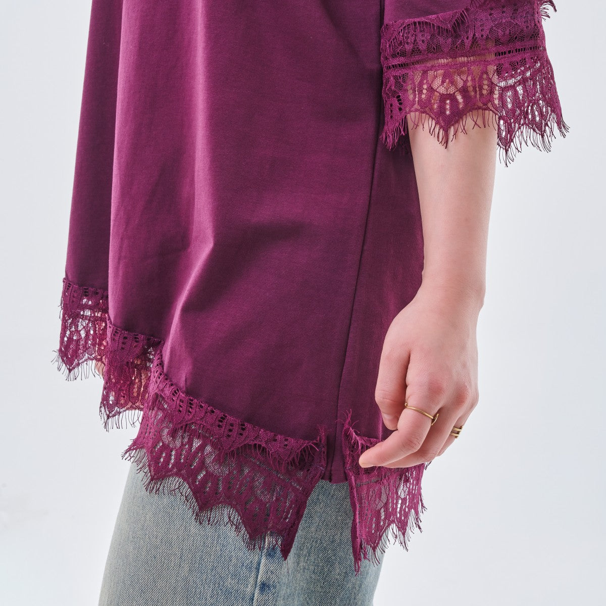 Lace Trim Oversized Top