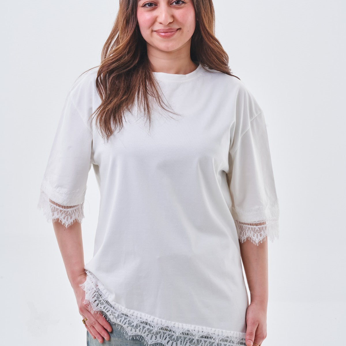 Lace Trim Oversized Top