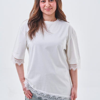 Lace Trim Oversized Top