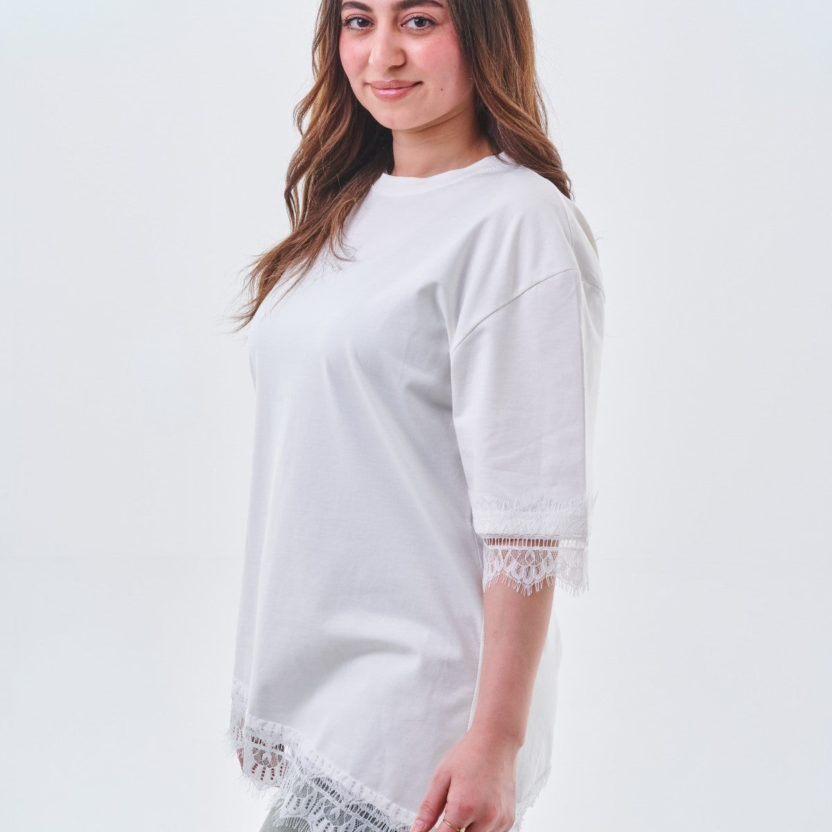 Lace Trim Oversized Top