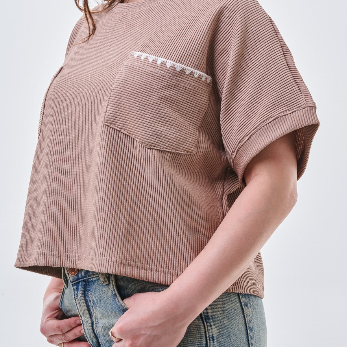 Ribbed Pocket Oversized Top