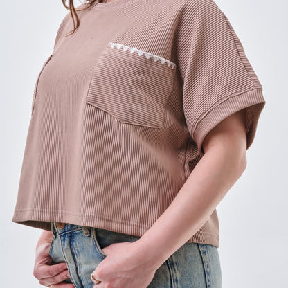 Ribbed Pocket Oversized Top